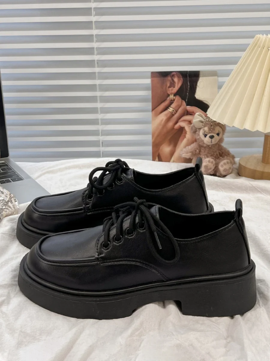 

Womens Derby Shoes British Style All-Match Autumn Female Footwear Clogs Platform Leather Summer Preppy New Fall Retro Dress