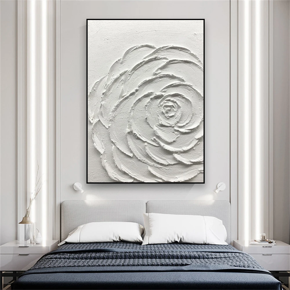 Плакат с белыми текстурированными цветами тяжелая текстурированная