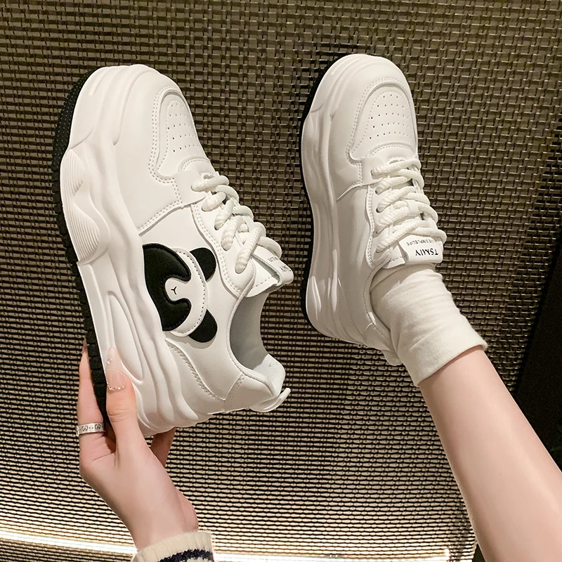 Туфли в стиле ретро с пандой маленькие белые со шнуровкой для скейтборда