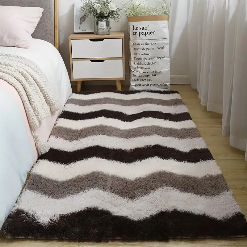 

Plush Striped Fuzzy Rugs Fluffy Carpet for Kids Room Living Room Soft Shaggy Nursery Rug Furry Floor Carpet Modern Decor Cute