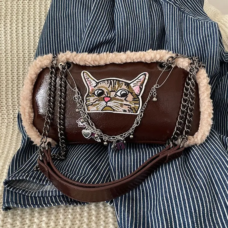 

Luxury Designer Cute Retro Women's Side Bag New Trend Original Style Cat Crossbody Bag Autumn And Winter Fashion Simple Handbags