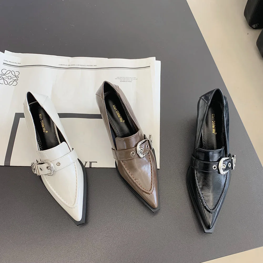 Туфли-лодочки женские с пряжкой и круглым каблуком Размеры 35-39