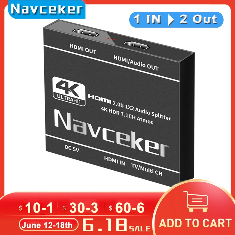 2023 Best 4K HDMI Splitter 1x2 HDMI 2.0 Splitter 1 in 2 out HDMI Audio Extractor HDR HDMI2.0 Splitter for PS4 Apple TV XBox PS5