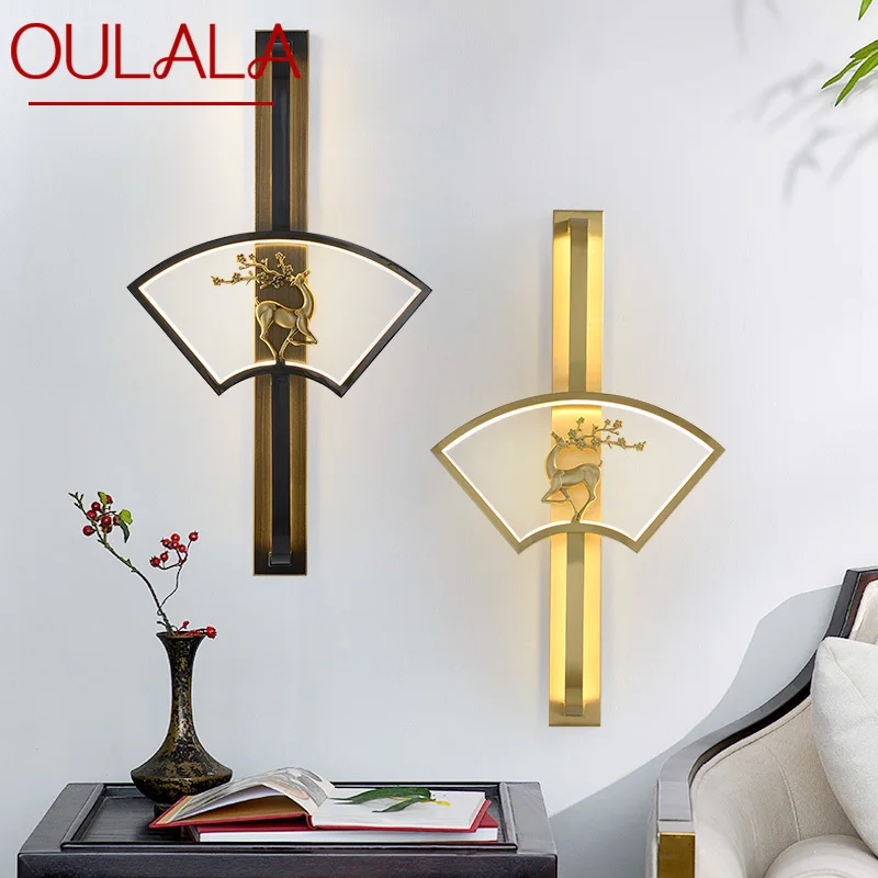 

OULALA Contemporary Wall Lamp LED Vintage Brass Creative Deer Fan-Shaped Sconce Light for Home Living Room Bedroom Decor