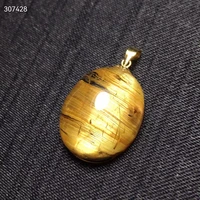 natural gold rutilated quartz pendant necklace 17137mm brazil rutilted oval 18k gold women men jewelry aaaaaaaa