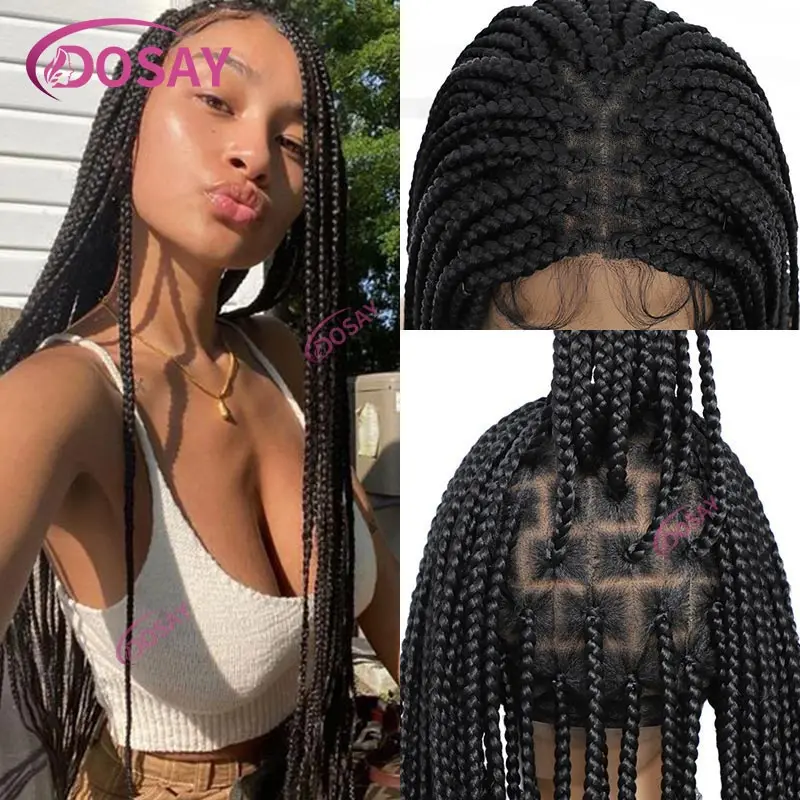 Синтетический полный парик фронта шнурка Cornrow Двойные плетеные парики для