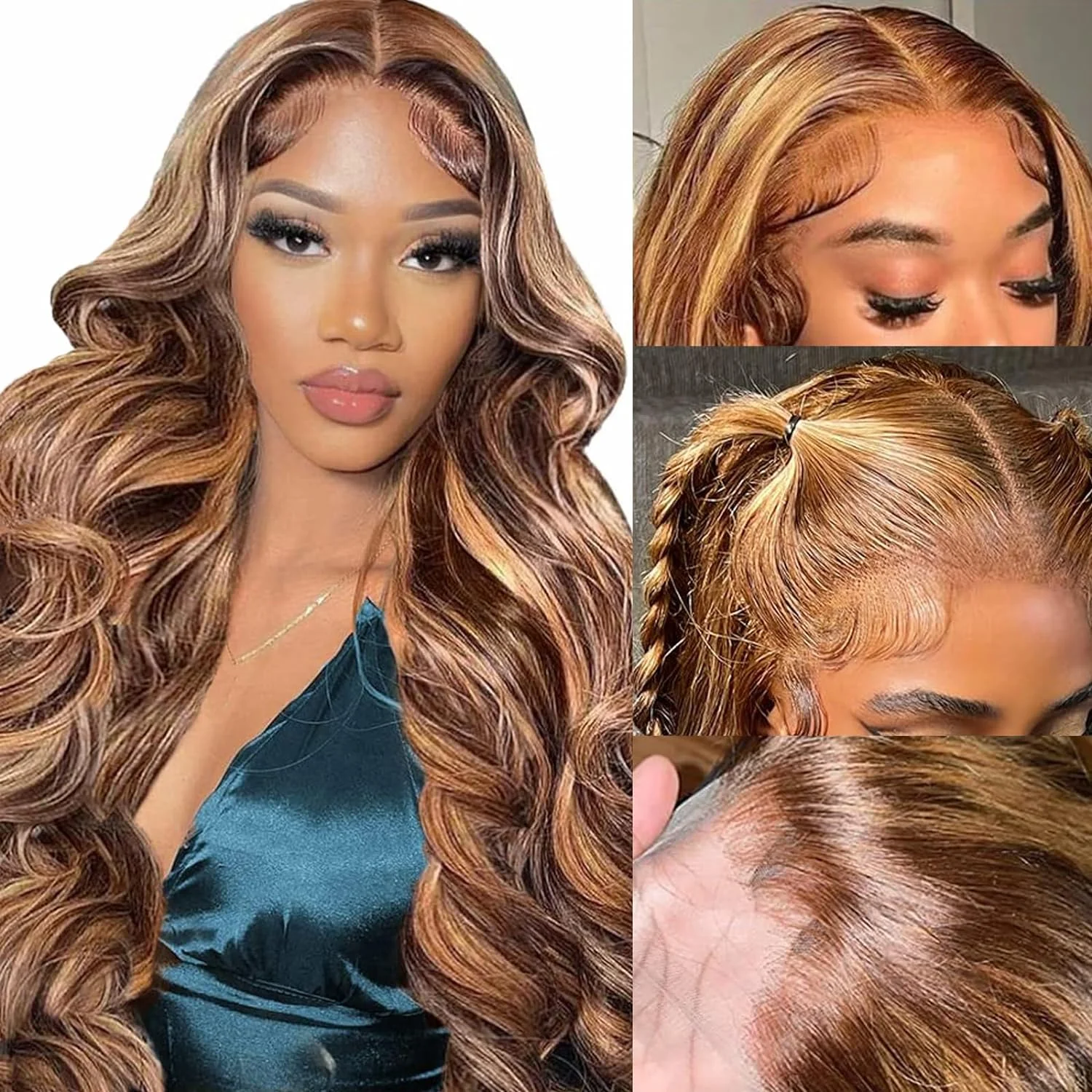 

Honey Blonde Lace Front Wig Human Hair 13x4 Ombre Pre Plucked with Baby Hair 180% Highlight Glueless Body Wave Lace Frontal Wigs