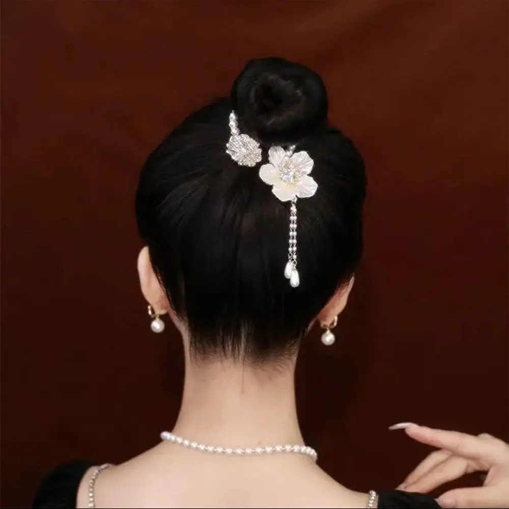 

Ponytail Holder Tassel Rhinestone Alloy Camellia Horsetail Buckle Hair Accessories Korean Style Hairpin Women Hair Clip