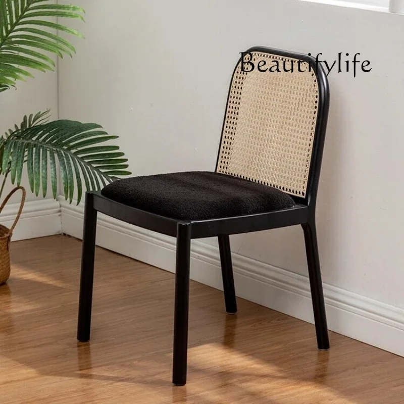 Средневековый обеденный стул из ротанга скандинавский домашний со спинкой