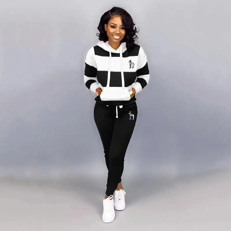 Embroidered spring and autumn two-piece sportswear women's sports Hoodie+sports pants women's sports Hoodie suit hooded suit