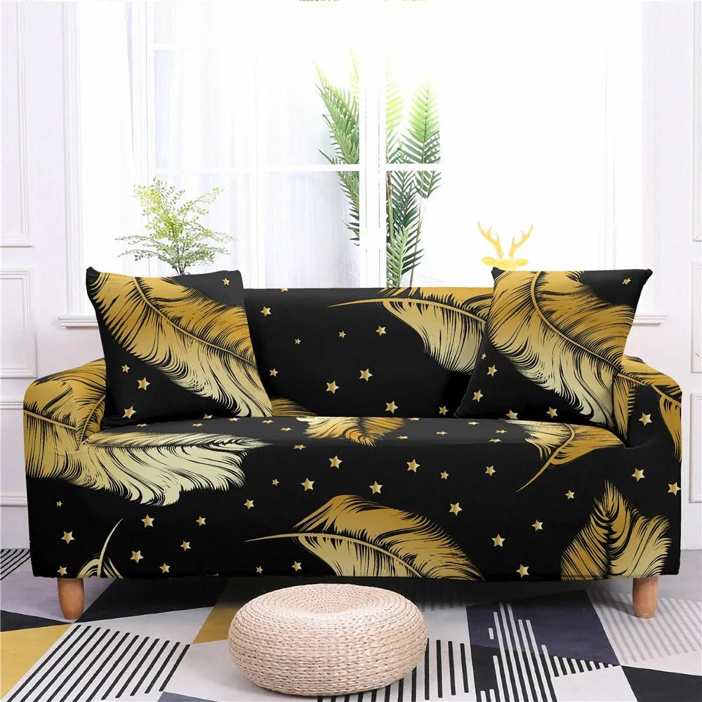 

Feather Print Elastic Sofa Cover Dream Catcher Pattern All-Inclusive Sofa Cover L Shape Anti-fouling Sofa Towel Home Decor