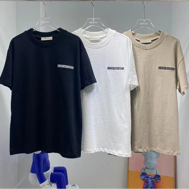 

2023 Summer ESSENTIALS T-shirt Loose Rubber Letter logo Ovesized Short Sleeve Hip Hop Unisex 100% Cotton Sports Brand Tees Hot