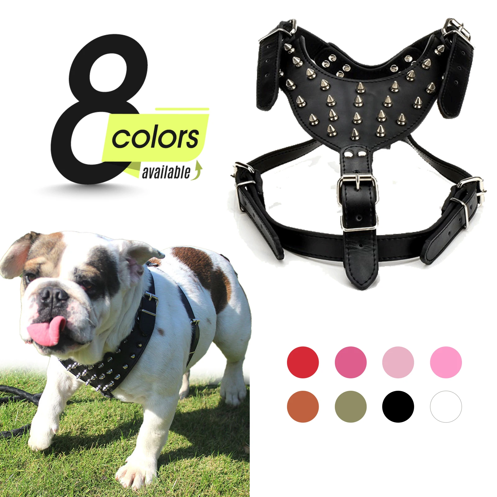 

Spiked Studded Dog Harness, Dog Collar, Dog Chain Walking Training, Adjustable Pet Harness Chain Leash Set