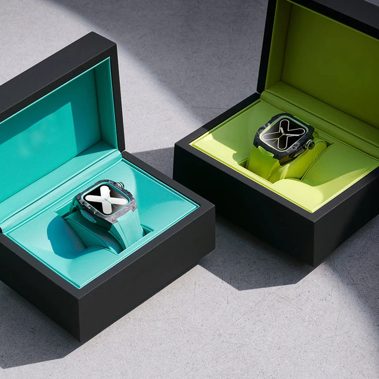 Carbon Fiber Case for Apple Watch Band 44mm 45mm Fluorine Rubber Strap for Iwatch Series 7 6 5 4 SE Diy Modification Accessories