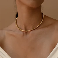 srcoi bohemain golden beaded strand choker neckalce for women everyday classic minimalist metallic sphere ball necklace collar