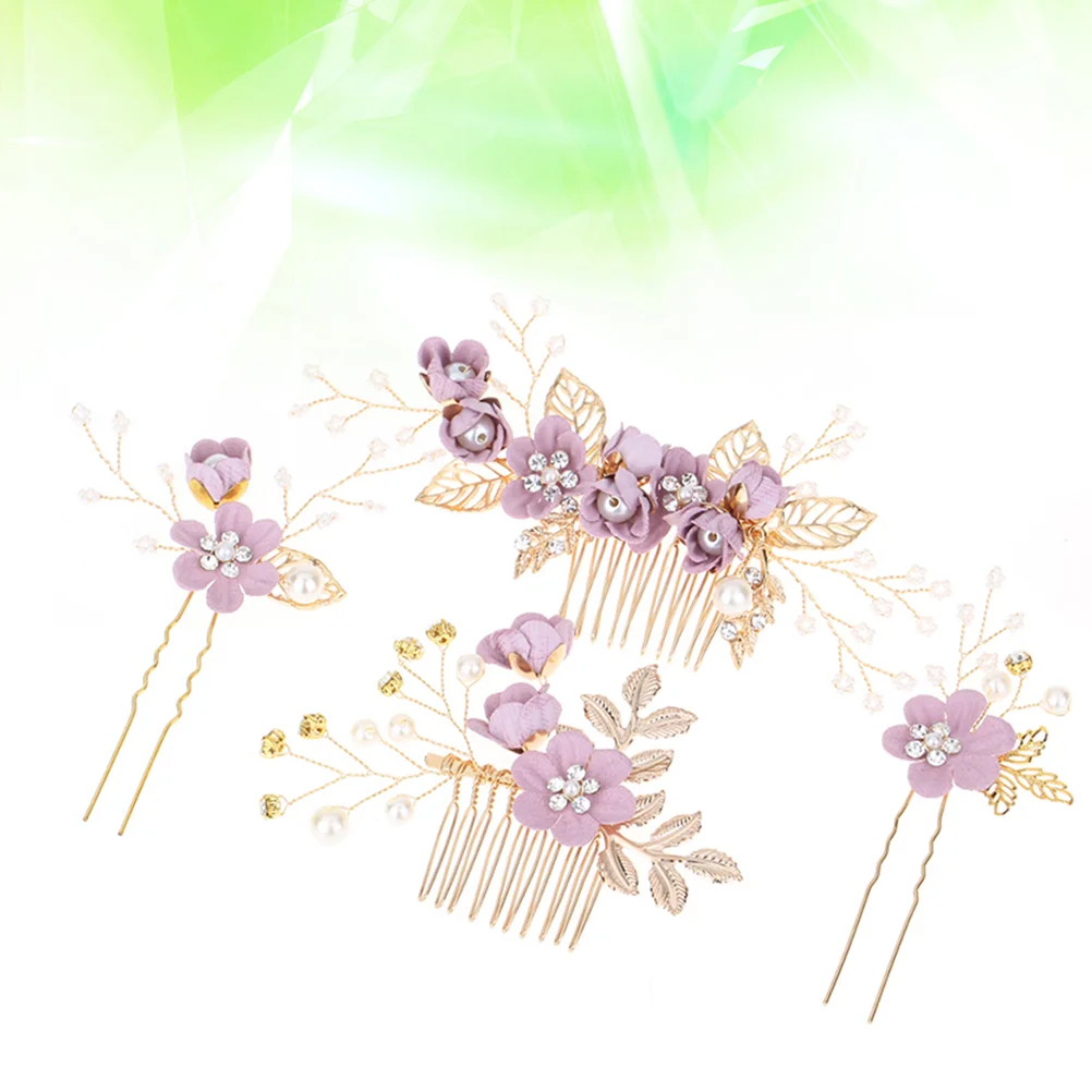 

4 Pcs Combs Bridal Bride Flower Girl Hair Accessories Wedding Pearl Clip Manual