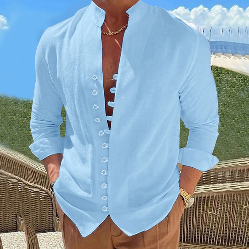 

Мужская однобортная рубашка с V-образным вырезом и длинным рукавом