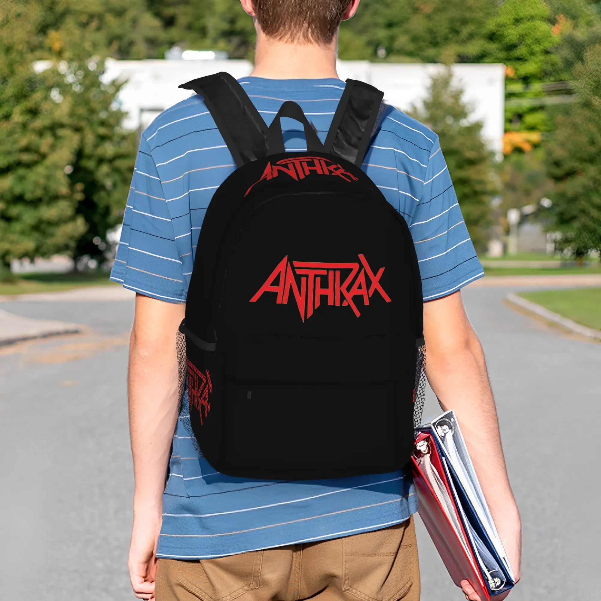 Фото Рюкзак с логотипом музыкальной группы Anthrax, горячая распродажа, вместительный рюкзак для мальчиков и девочек, сумка через плечо для мужчин и женщин, школьная сумка №3