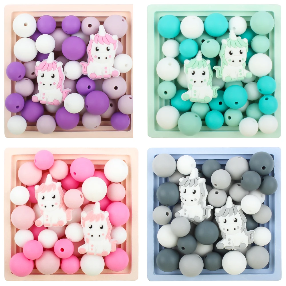 47 шт. силиконовые бусины на тему единорога набор бусин для изготовления