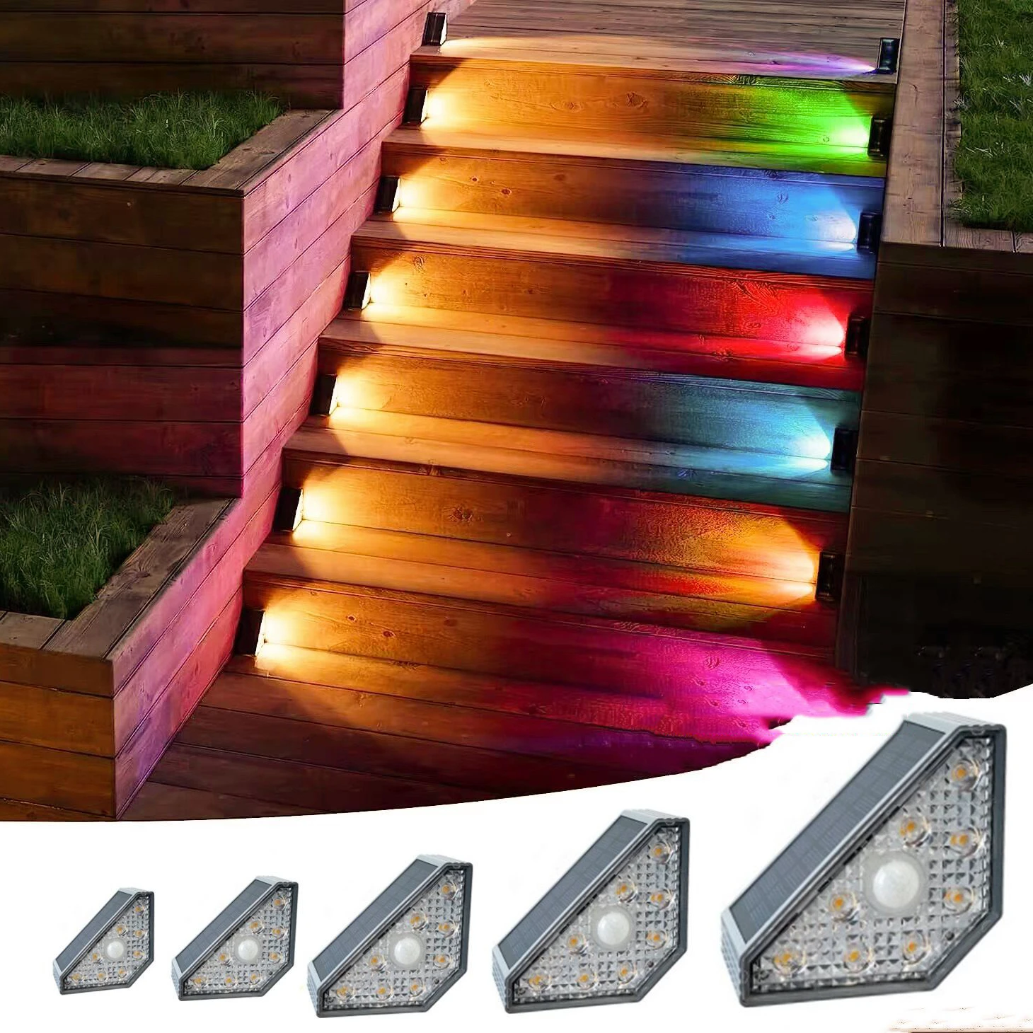 Solar LED Stair Light with Motion Sensor Outdoor Step 3 Mode Lighting IP67 Decorative Light for Patio Garden Solar Panel Lamps
