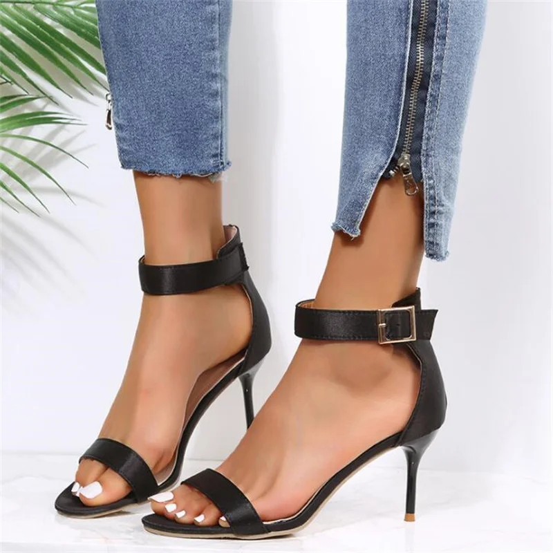 

2022 Women Sandals Summer Fashion Brand Thin High Heels Simple Color Sandal Shoes Narrow Band buckle Party Dress Pump Shoes New