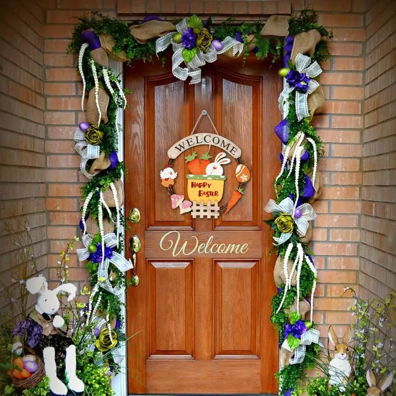 

Easter Door Hanger Woodden Spring Decorations For Home Easter Bunny Carrot Banner Garland Happy Easter Day Decorations