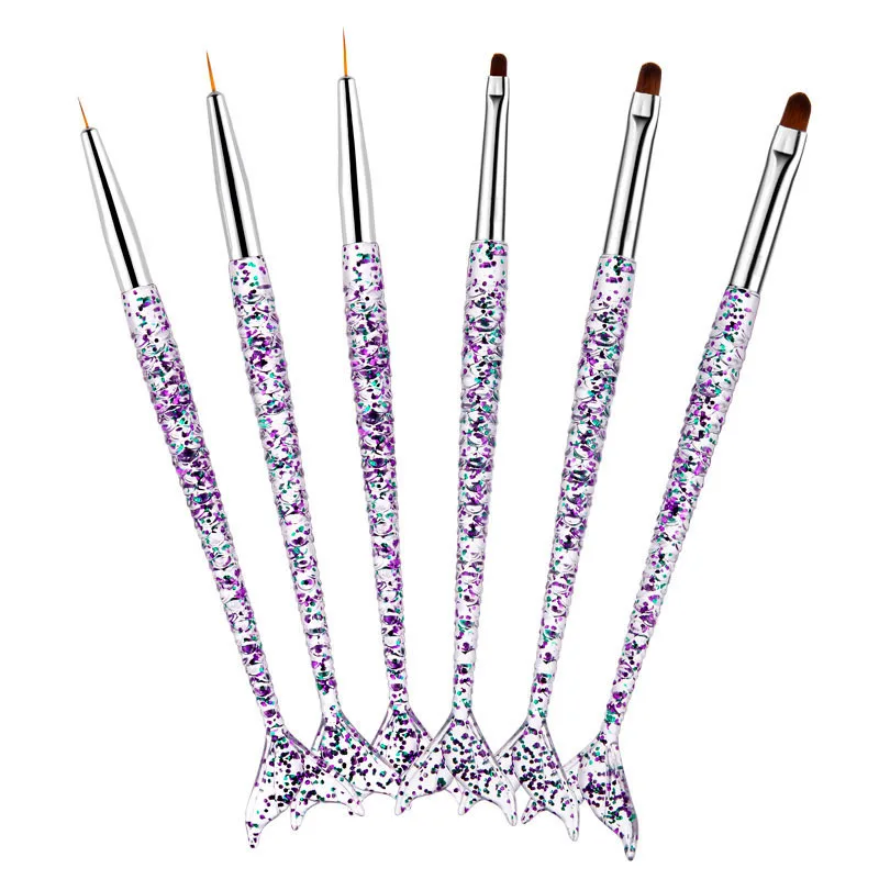 

7/9/11mm Mermaid Gradient Pen Nail Art Brush Liner Line Stripe Fish Flower Painting Drawing Manicure Acrylic Tools Tips Design