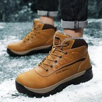 work boots high quality waterproof man brand winter leather men boots plush warm non slip outdoor snow boots plus size