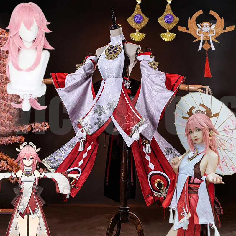 

Genshin Impact Yae Miko Guuji Yae Cosplay Costume Genshin Deguisement Wig Dress Party Outfit Halloween Costumes High Quality