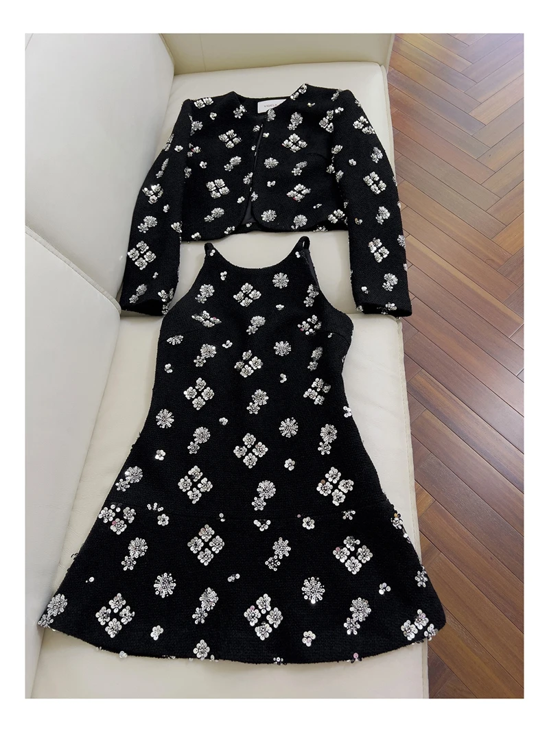 YIGELILA женское твидовое платье комплект пальто французский дизайн шерстяная