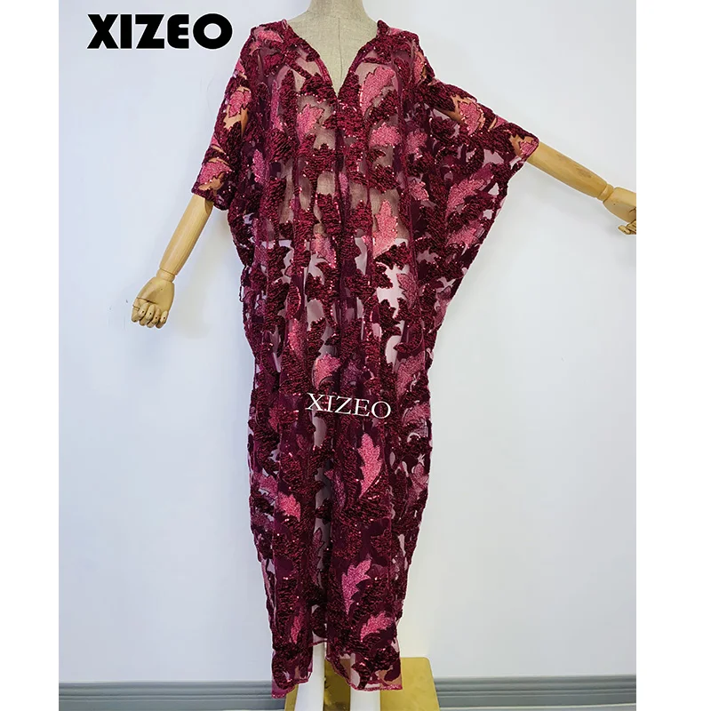 XIZEO Elegant Autumn Winter Women Cardigan Kaftan Fashion African Holiday Free Size Long Sleeve Party Wedding Gift Kimono