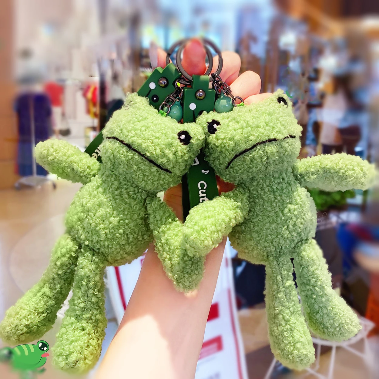 Green Plush Doll Frog Bell Keychain Cartoon Cute Fun Trend P