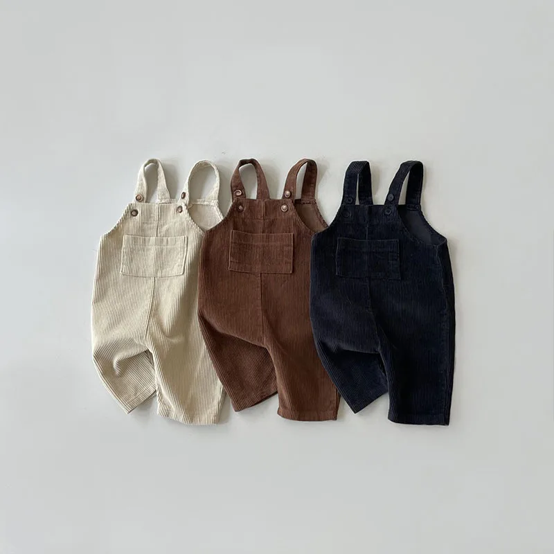 

New Baby Boy Girl Corduroy Overalls Solid Color Pocket Jumpsuit Outfits Casual Newborn Kids Bib Pant Spring Autumn Clothes 0-3Y