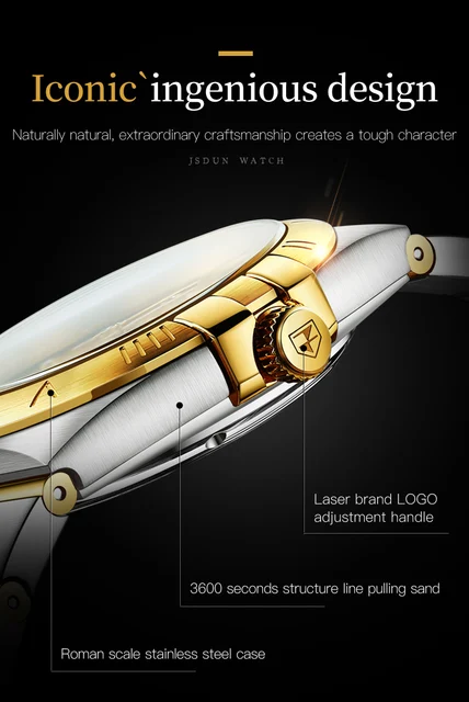 JSDUN Automatic Couple Watches Japan Movement Sapphire Mirror 100M Waterproof Luxury Diamond Gold Watch Lover's Watch Set Gift 4