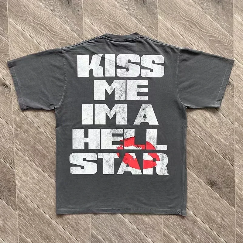 

Kiss Me I Am A Hellstar T-Shirt Men Women Evil Smile Print 1:1 Best Quality Casual Short Sleeve Oversize Gothic T Shirt Top Tee