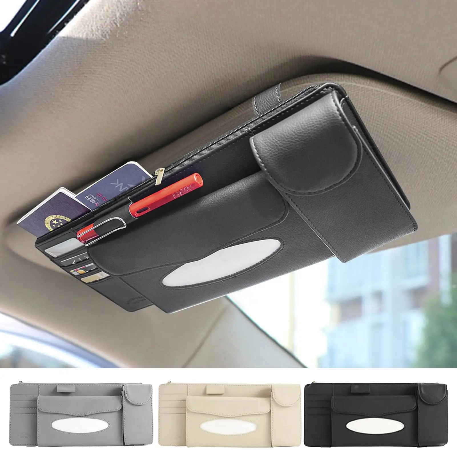 

Car Organizer Leather Organizer For Cars Multifunctional Car Organizer Sunglasses/Tissue/Document/Pen