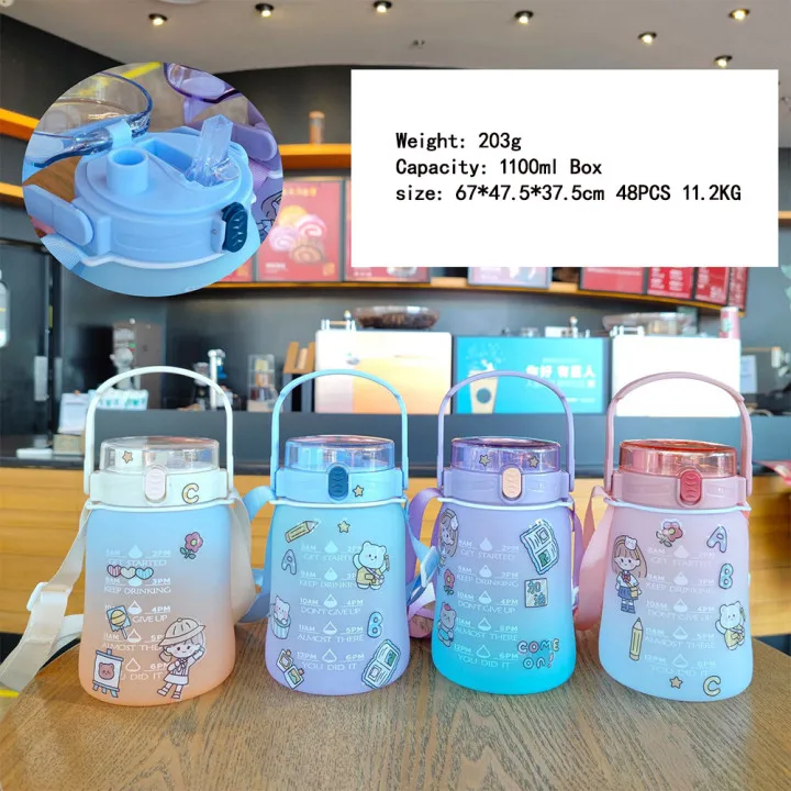 

1100ml Sports Water Bottle Double Drinking Cup Gradient Straw Sport Fitness Kettle Bike Cup Summer Cold Water Bottle