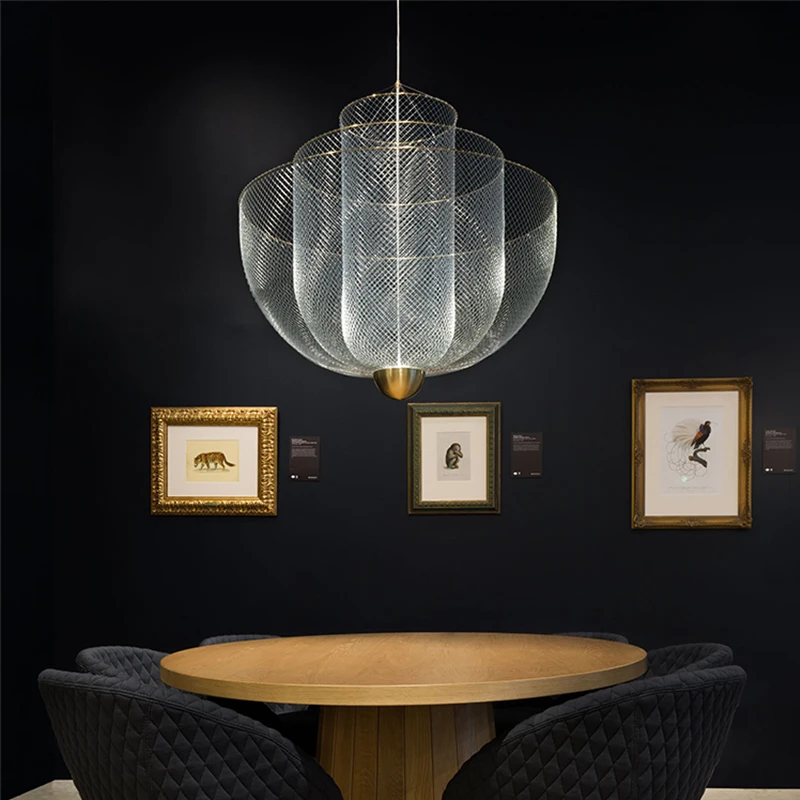 

Креативная Люстра для ресторана, Металлическая лампа в виде рыбьей сетки в скандинавском стиле, современный минималистичный светильник для гостиной и отеля, выставочного зала