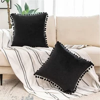 inyahome black velvet throw pillows or pillowcase pompom decorative cushion cover with zipper for couch sofa bedroom car coussin
