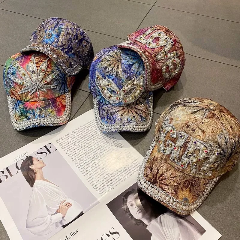 2023 New Fashion Popular Baseball Cap Spring And Summer Female Sun Visor Hip Hop Everything Matching Rhinester Color Sun Hat