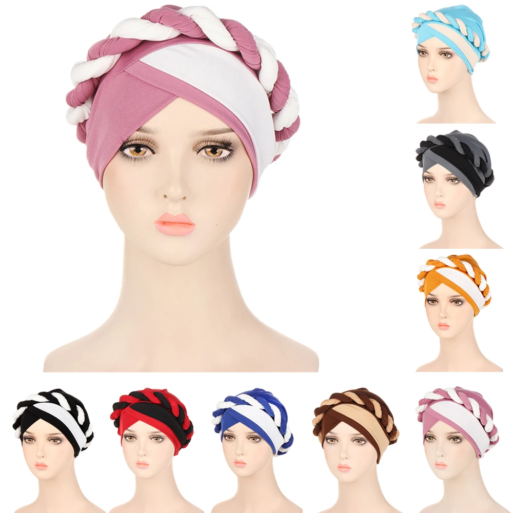 

Indian Muslim Women Hijab Hat Cancer Chemo Cap Braids Milk Silk Turban Headscarf Islamic Head Wrap Beanie Bonnet Hair Loss Cover