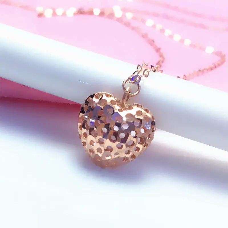 

585 purple gold hollow love pendant female personality Russian necklace new fashion classic plated 18K rose gold lock bone chain