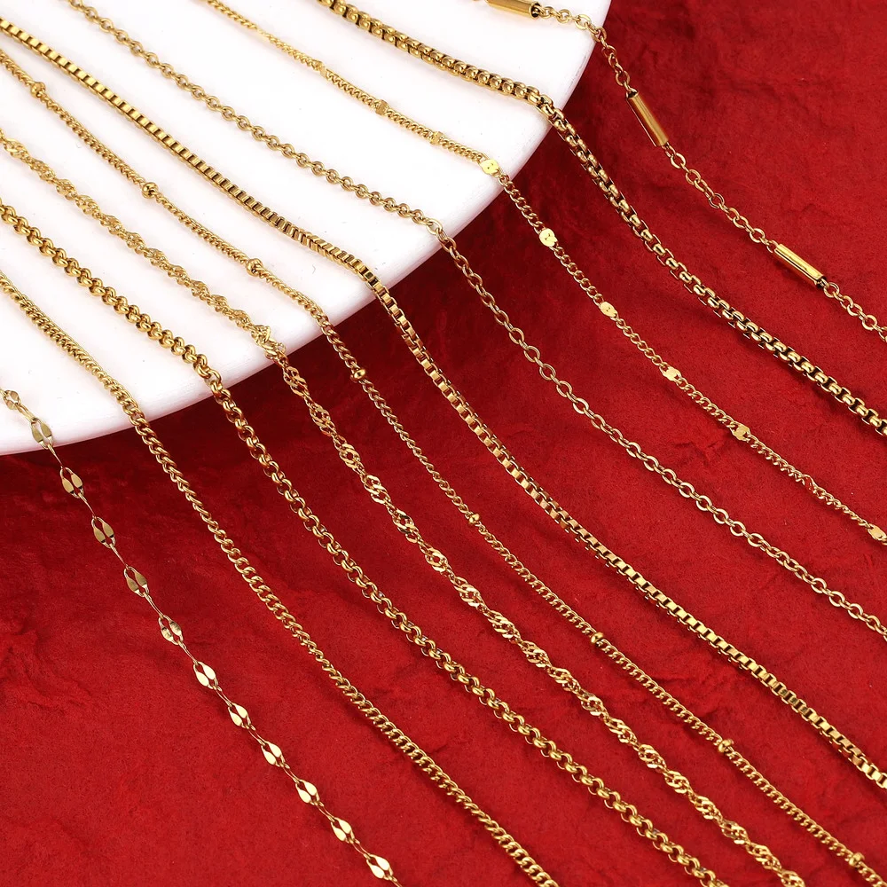 

5pcs 1.5/2mm Width Stainless Steel 18K Gold Flat Cable Lip Bead Chain Necklace for Bulk Wholesale Adjustable chain 45cm+5cm