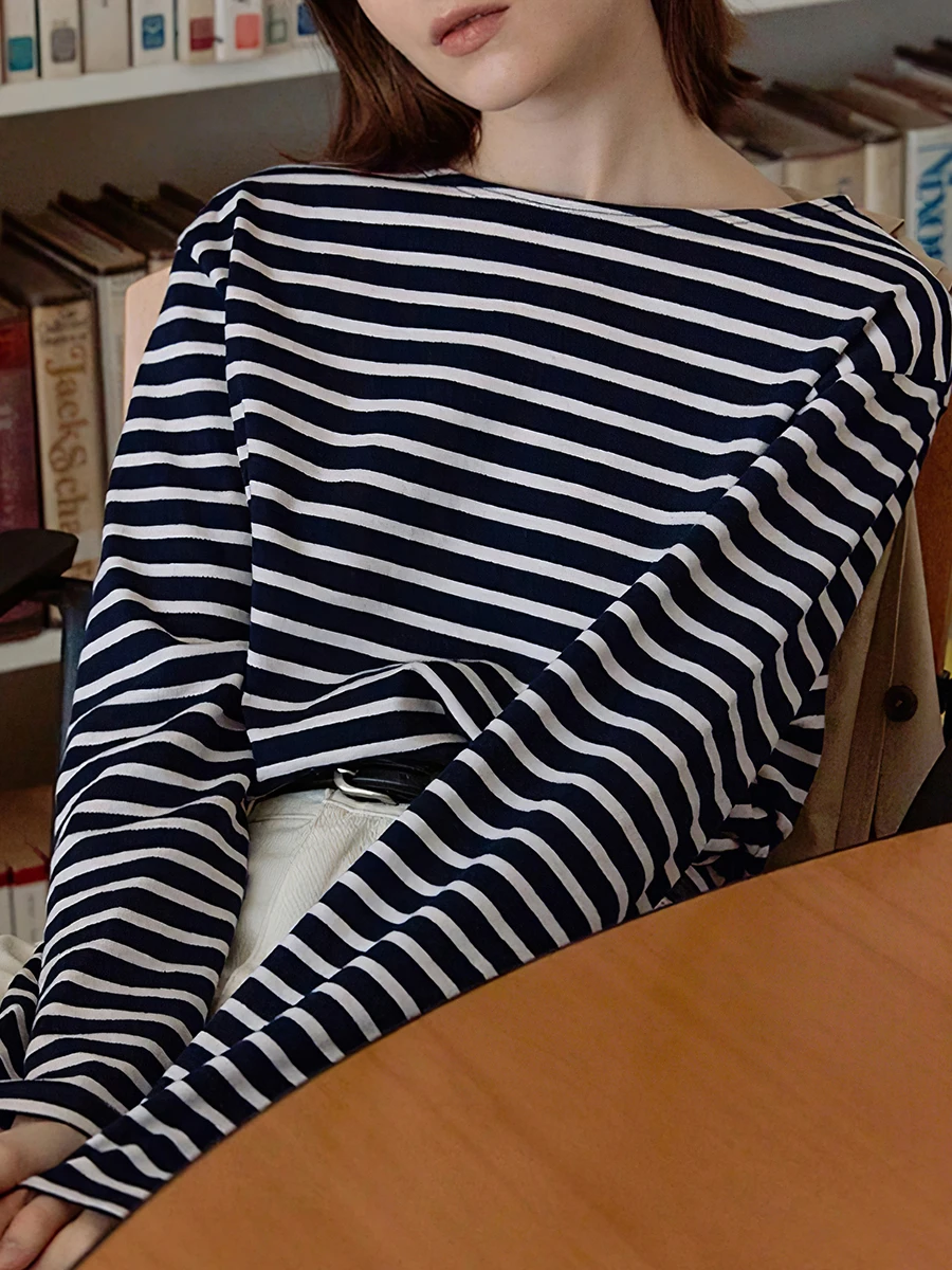 

Футболка женская в полоску с графическим принтом, топ, Повседневная рубашка из органического хлопка с длинным рукавом, в винтажном стиле, ве...