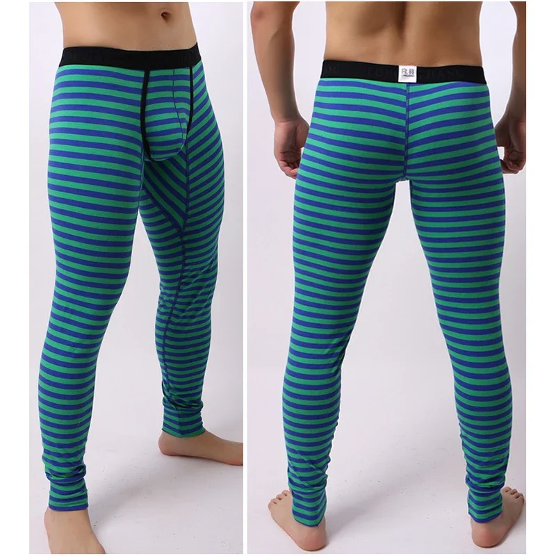 Мужские полосатые термоштаны нижнее белье леггинсы с теплой подошвой