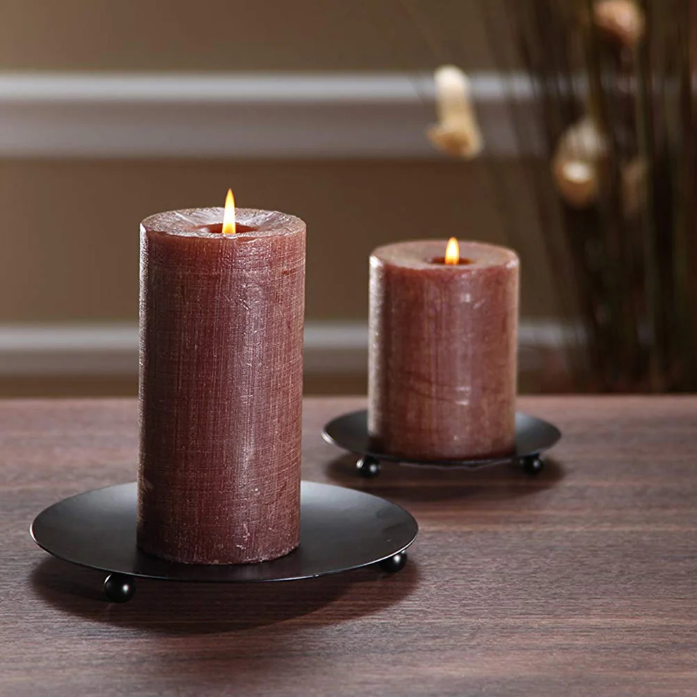 

Holder Plate Iron Pillar Stand Candlestick Tray Holders Candlesplates Black Metal Wax Jar Tealight Rustic Decorative Votive