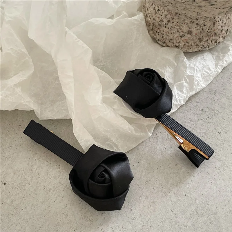 Женские заколки для волос с черной розой 2 шт. элегантные атласные однотонные