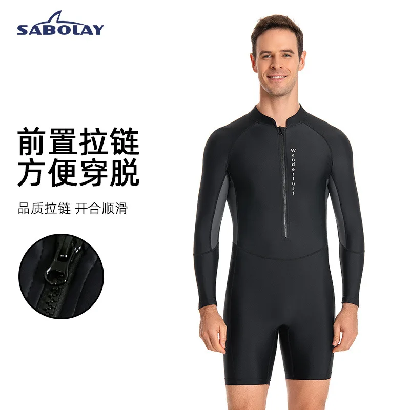 Фото SABOLAY мужской цельный купальник, летняя защита от солнца, плавание, гоночный, устойчивый к ультрафиолетовому излучению, с длинными рукавами XNL24 №3