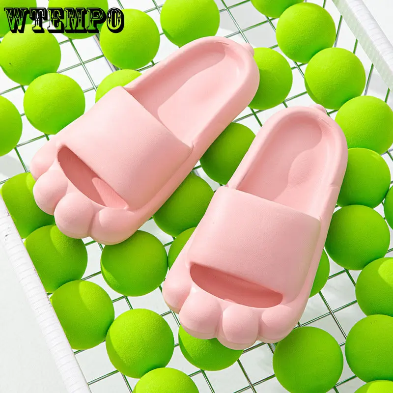 WTEMPO Summer Women Men Slippers Indoor Bath Platform Non-slip Home Shoes Cartoon Flip Flops Cat Paw Beach Sandals Dropshipping