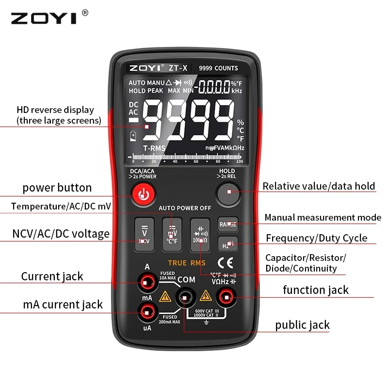 

zoyi ZT-S1 Automatic Range Digital Multimeter True-RMS intelligent NCV 4000 Counts AC/DC Voltage Current Ohm Test Tool zt-x